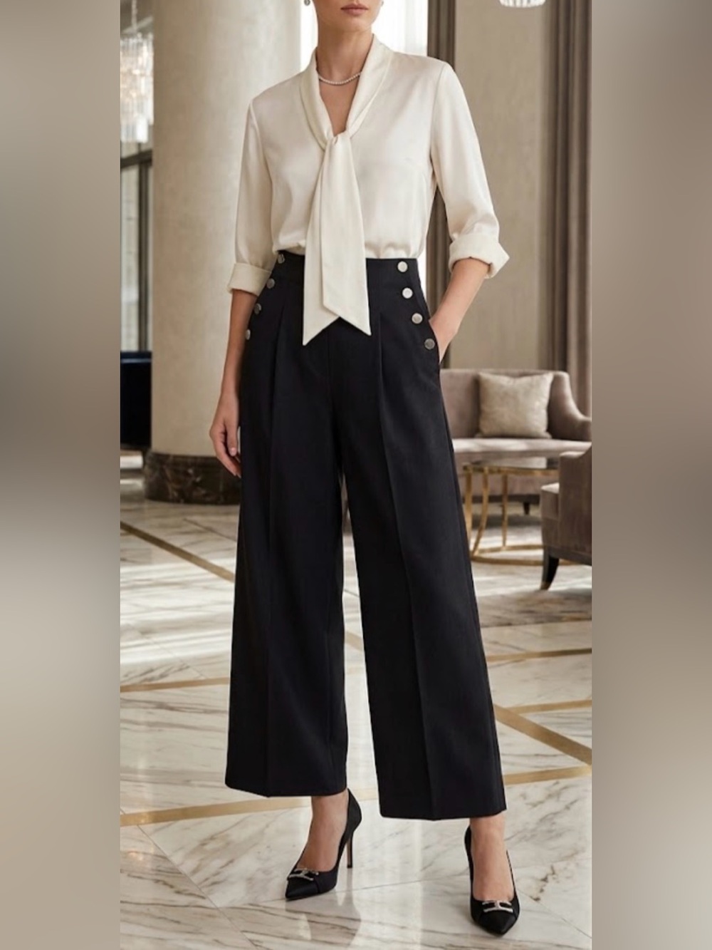 CHARCOAL of Club Monaco Wide-Leg Sailor Pants with Silver Buttons